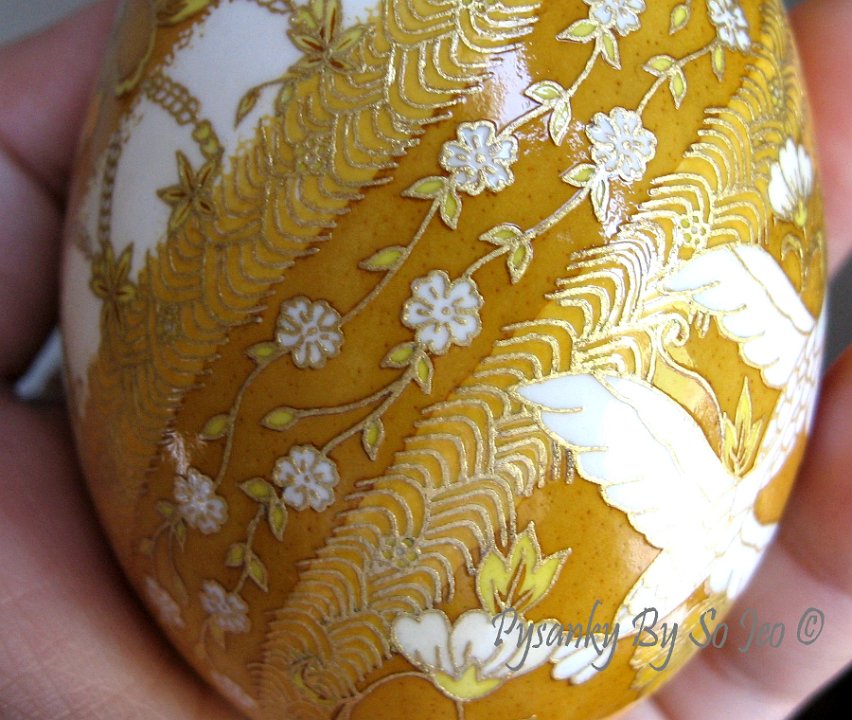 Spiral Birds and Blooms Chiyogami Ukrainian Style Easter Egg Pysanky by So Jeo